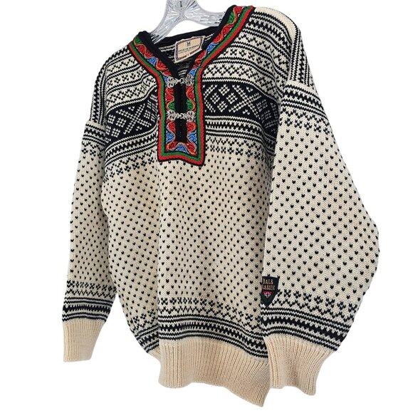 Dale of Norway Sweaters - VTG Dale of Norway Wool METAL Clasp Sweater Pullover S FAIR ISLE NORDIC Birdseye